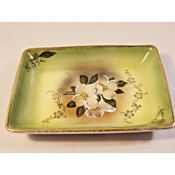 Vintage ZAPUN Porcelain Trinket/Pin Dish USA Hand Painted Magnolia Flowers - Picture 1 of 8